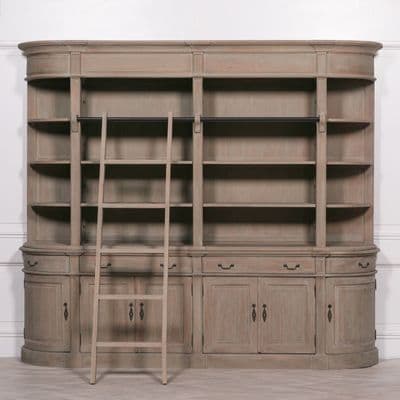 Large Wooden Double Bookcase With Ladder