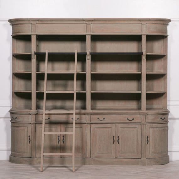 Large Wooden Double Bookcase With Ladder - Prestige French Furniture