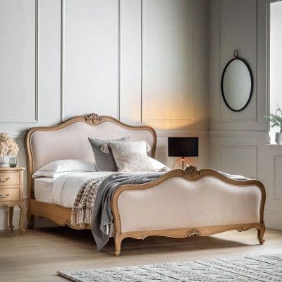 Provence Weathered French Style Linen Upholstered Bed