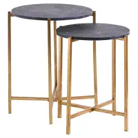 Set Of 2 Gold And Black Marble Tables - Prestige French Furniture