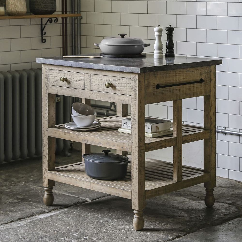 Toulouse Rustic Marble Top Kitchen Island - Prestige French Furniture