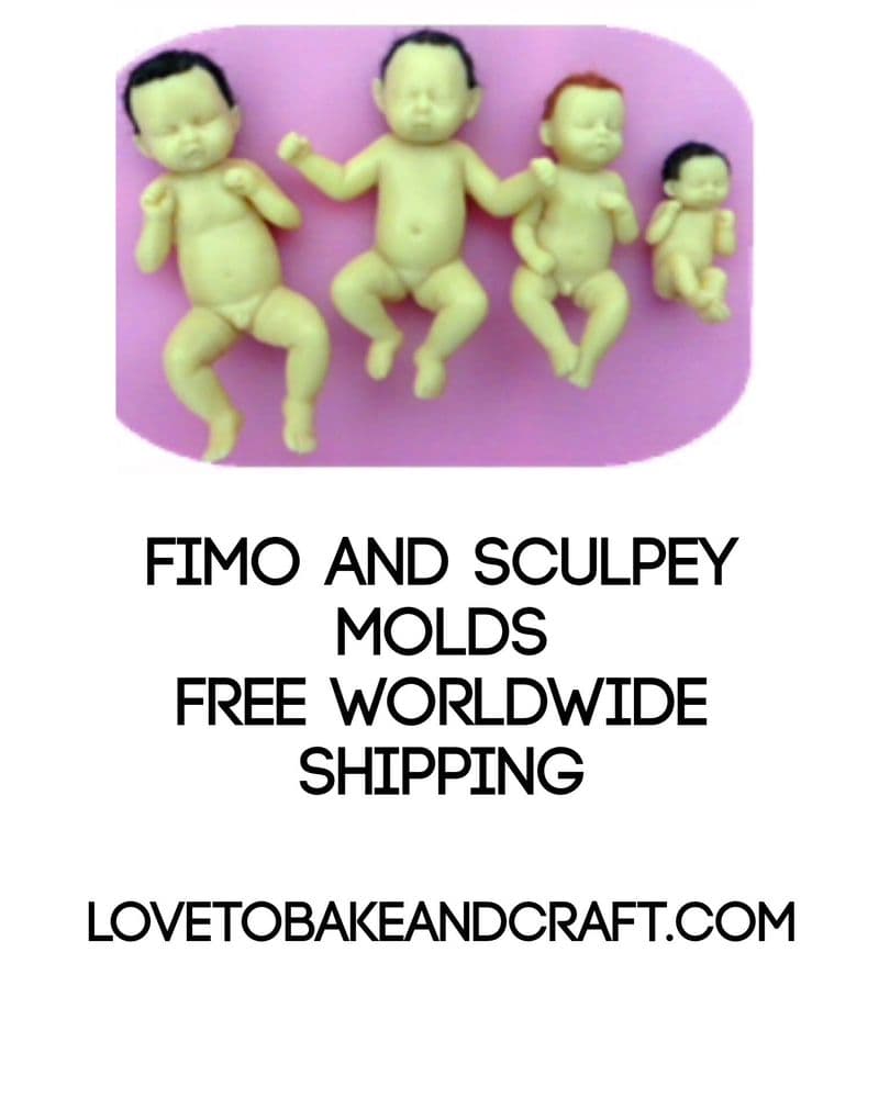 Baby mold Polymer clay baby moulds Fimo baby Sculpey baby 4 moulds Free