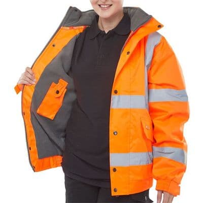 BSeen Hi Vis Orange Fleece Lined Bomber Jacket