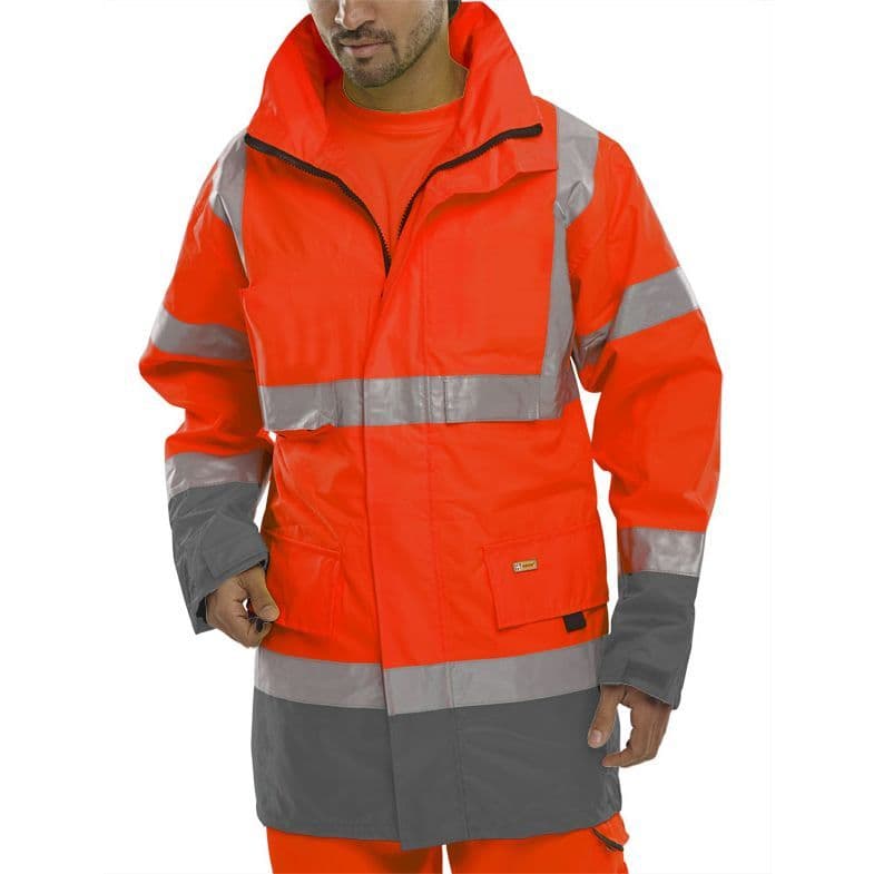 BSeen Hi Vis Red / Grey Traffic Jacket | Workwear101.com