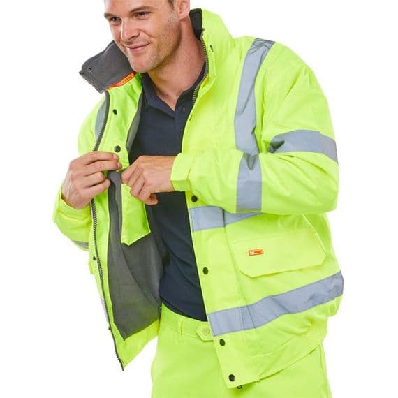 BSeen Hi Vis Yellow Fleece Lined Bomber Jacket | Workwear101.com