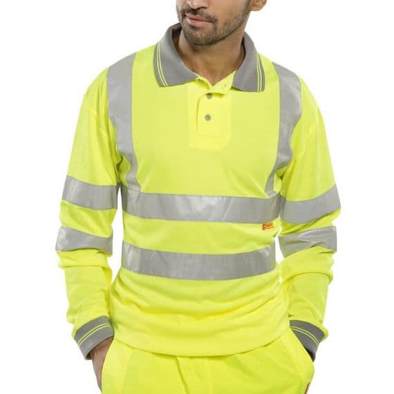 BSeen Hi Vis Yellow Long Sleeve Polo Shirt | Workwear101.com