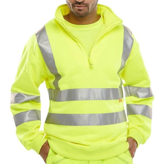 BSeen Hi Vis Yellow Quarter Zip Sweatshirt | Workwear101.com