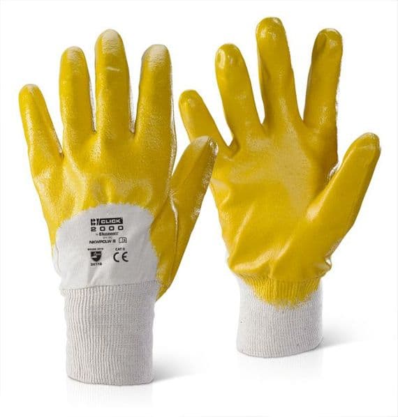 Click 2000 Open Back Yellow Nitrile Knit Wrist Gloves | Workwear101.com