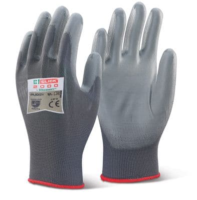 Click 2000 PUGGY PU Coated Grey Gloves - 100 Pairs