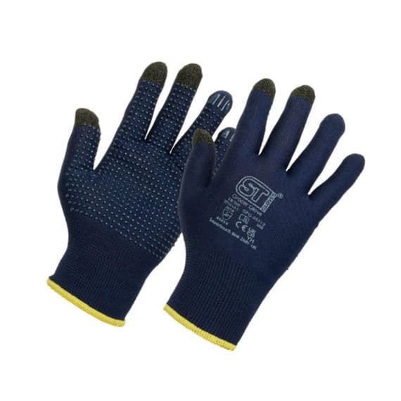 Supertouch Dotted Palm Touchscreen Blue Grocer Gloves - 120 Pairs | Workwear101.com