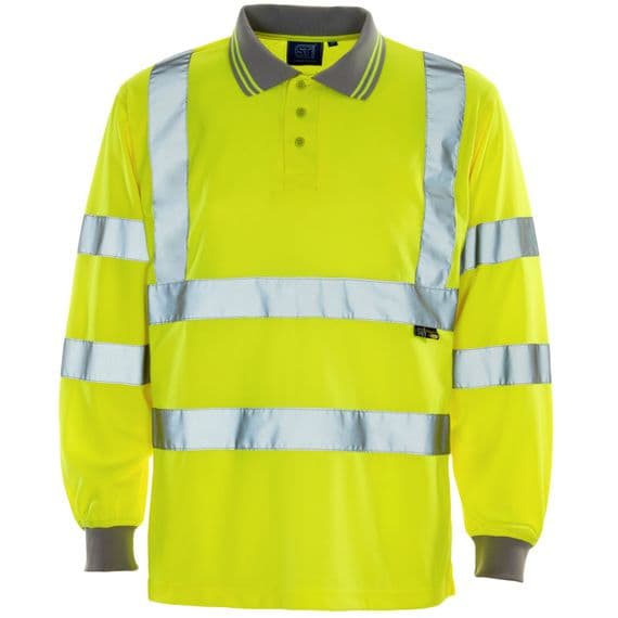 Supertouch Hi Vis Yellow Long Sleeve Bird Eye Polo Shirt | Workwear101.com