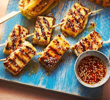 Honey, sesame & Buffalloumi skewers