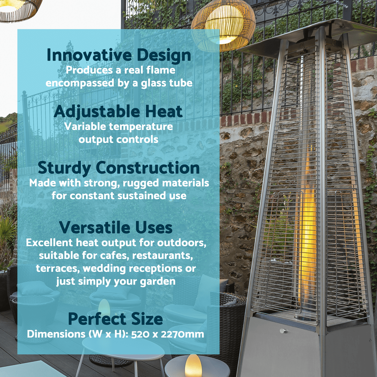 Dellonda Pyramid Patio Heater Stainless Steel Dellonda 13kW