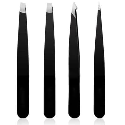 4-Piece Professional Tweezers Set with Case | Stainless Steel | Best Precision for Eyebrow