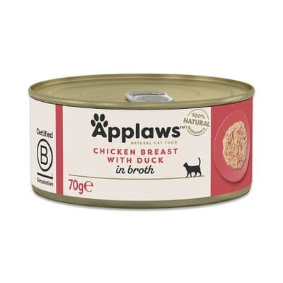 Applaws Natural Wet Adult Cat Food Chicken Breast with Duck in Broth - 70g × 24