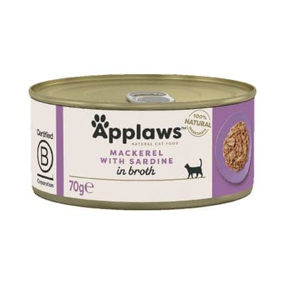 Applaws Natural Wet Adult Cat Food Mackerel with Sardine in Broth - 70g × 24