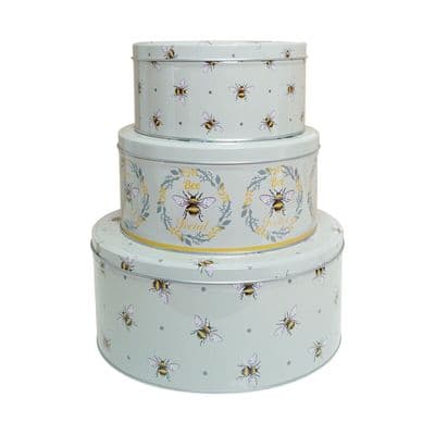 Cake Storage Tins Set 3 Round Nesting Airtight Baking Kitchen Gift Food Sweet BE