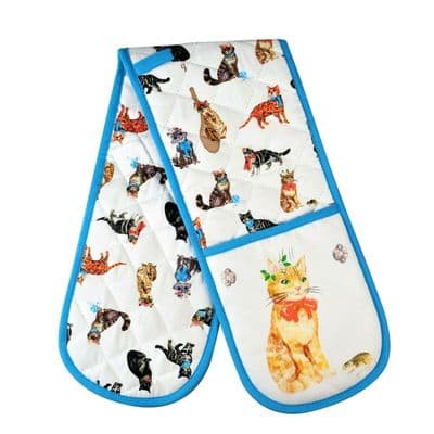 Double Oven Gloves Kitchen BBQ Cooking Heat Resistance Mitts Pot Holders PT Cats