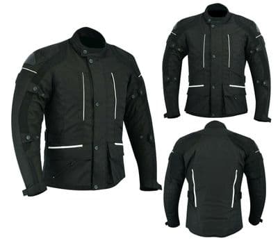 Mens Motorbike Motorcycle Long Jacket Textile Waterproof Black Motorcross Codura