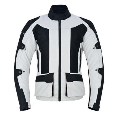 Mens Motorbike Motorcycle Long Jacket Textile Waterproof Off Black/Grey .