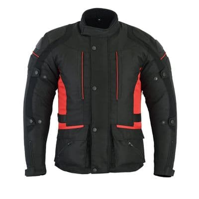 Mens Motorbike Motorcycle Long Jacket Textile Waterproof Off Black/Red