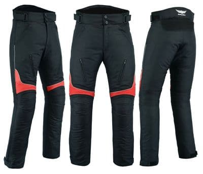 Mens Motorbike Motorcycle Textile Pants Trousers Armoured Waterproof Black Red