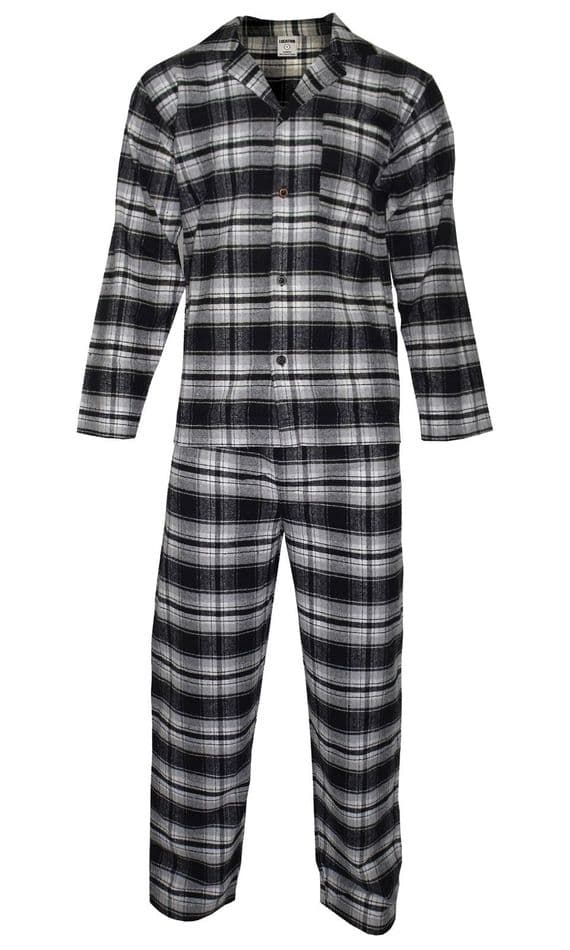 Mens Tartan Pyjama Set | Black | Warm, Soft Brushed Cotton