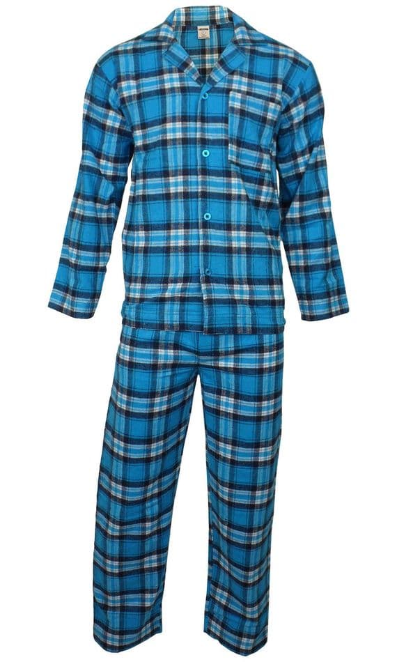 Mens Checked Pyjama Set | Blue | Soft Brushed Cotton