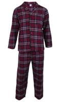 Mens Tartan Pyjama Set | Burgundy | Soft Brushed Cotton