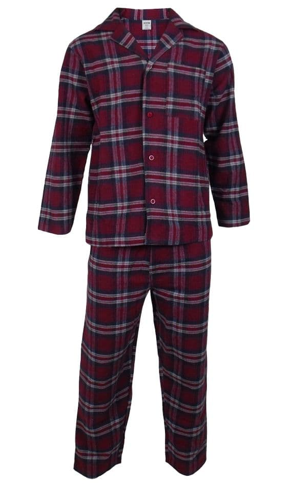 Mens Tartan Pyjama Set | Burgundy | Soft Brushed Cotton