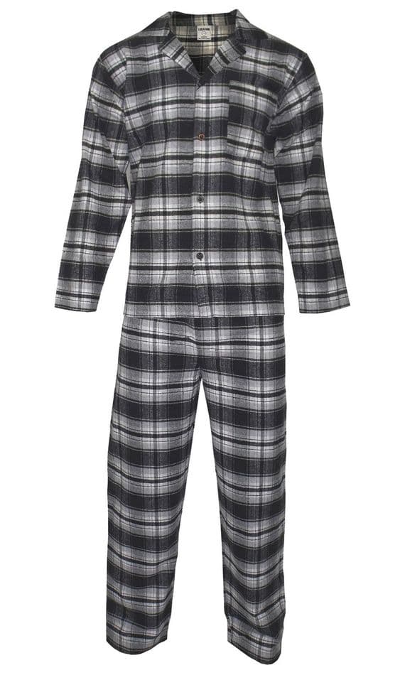 Mens Tartan Pyjama Set | Grey | Warm, Soft, Brushed Cotton