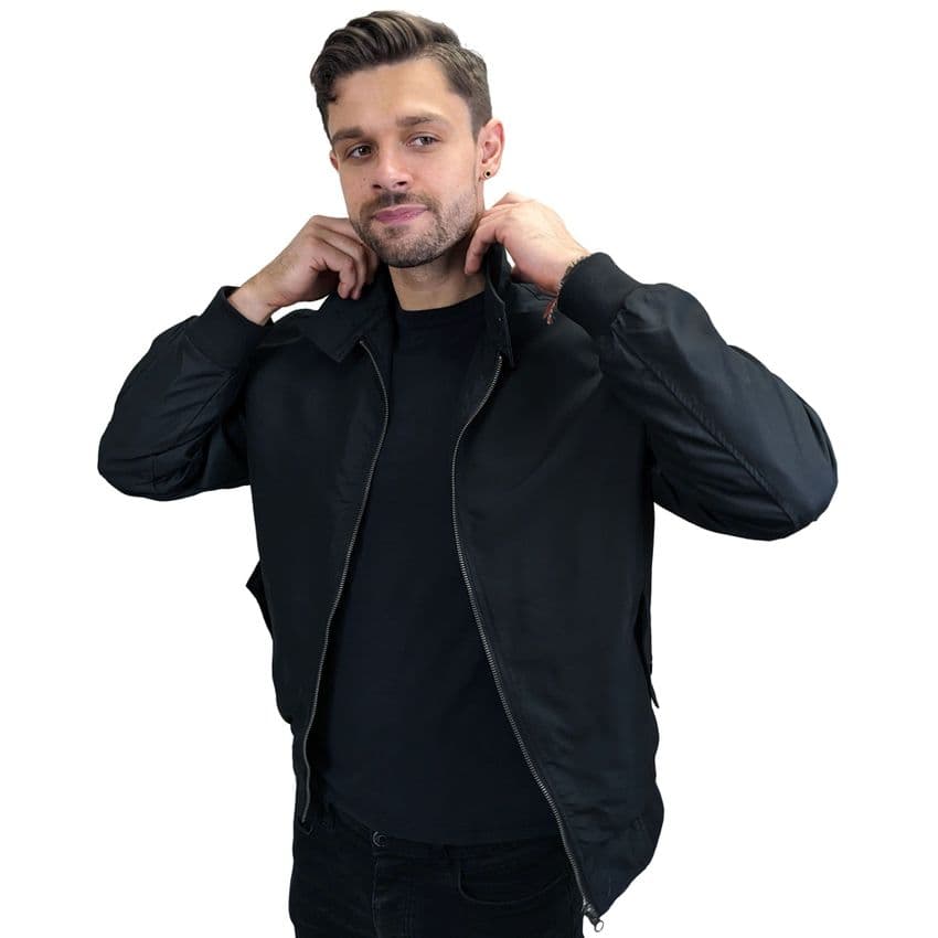 Men's Black Jacket Tartan Lining Harrington Coat