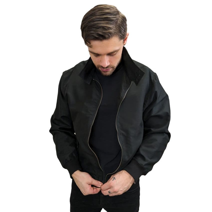 Men's Black Jacket Tartan Lining Harrington Coat