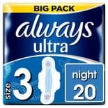 Always Ultra Night S/Twels With Wings 20 Pack