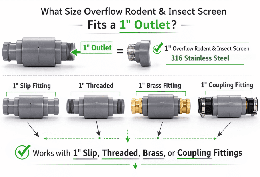 What Size Overflow Rodent & Insect Screen Fits a 1" Outlet?