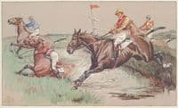 'A Spill at The Water Jump' Ex-Display Horse Racing Print by Dorothy Hardy