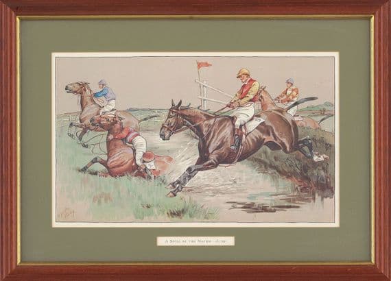 'A Spill at The Water Jump' Ex-Display Horse Racing Print by Dorothy Hardy