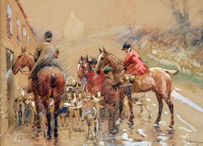 'A Stirrup Cup on a Wet Winters Day' Blank Hunting Greetings Card by John Atkinson C723