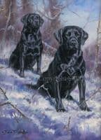'At Attention' Original Black labrador Painting by John Trickett