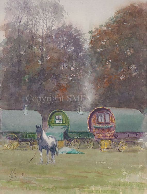 'Camping' Original Gypsy camp Painting by Malcolm Coward