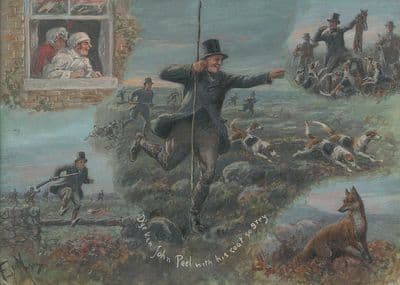 'D'ye Ken John Peel With His Coat So Grey' Original Fox Hunting Illustration by George Finch Mason