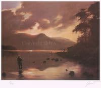 'Fishing the Loch' Ex-Display Salmon Fishing Print by John Trickett