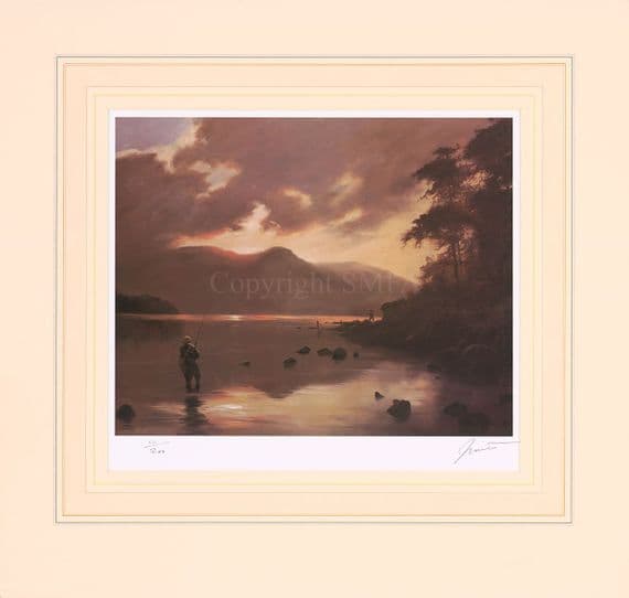 'Fishing the Loch' Ex-Display Salmon Fishing Print by John Trickett