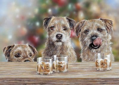 'Happy Hour' Pack of 10 Border Terrier Christmas cards by Paul Doyle C727x