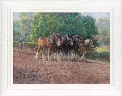 'Harrowing the Big Field' Original Heavy Horse Painting by Rosemary Sarah Welch