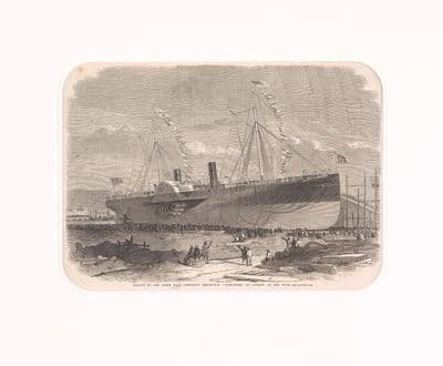 'Launch of The Ocean Mail Companies Steamship 'Connaught' 19th Centaury Illustration.
