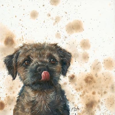 'Mucky Pup' Original Border Terrier painting by paul Doyle