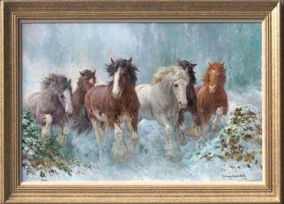 'Rolling Thunder' Original Oil on Canvas Heavy Horse Painting by Rosemary Sarah Welch