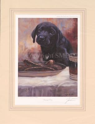'Sausage Dog' Rare Ex-Display Mounted Black Labrador Puppy Print by John Trickett