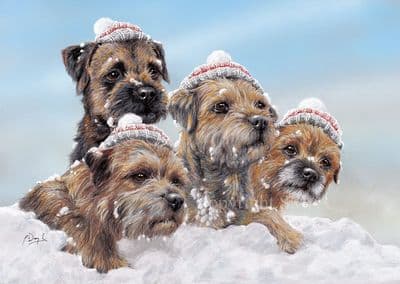 'Snow Business' Blank Border terrier Greetings Card by Paul Doyle